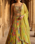Lime Crepe Embroidered Lehenga Set - Ready to Ship