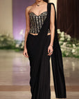 Black Corset Draped Saree Set - Ready to Ship