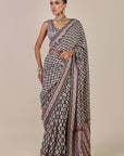 Midnight Blue - Ivory Saree Set