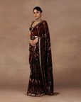 Burgundy Ikat Saree Set