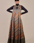 Rust Orange - Sage Green Chevron Anarkali Set