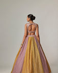 Mustard Multicolor Crop Top With Skirt