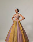Mustard Multicolor Crop Top With Skirt