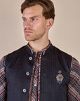 Midnight Blue Pin Striped Nehru Jacket