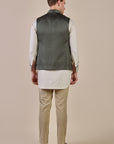 Olive Green Tonal Chevron Nehru Jacket