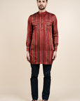 Caramine Red Striped Kurta