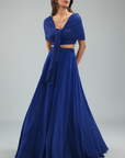 Blue Crepe Hand Embroidered Skirt Set - Ready to Ship