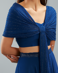 Blue Crepe Hand Embroidered Skirt Set - Ready to Ship