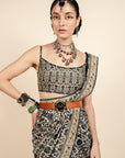 Creme Ivory - Blue Printed Saree Set