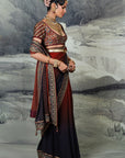 Crimson Red - Midnight Blue Ombre Saree Set | Baroda