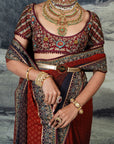 Crimson Red - Midnight Blue Ombre Saree Set | Baroda