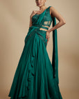 Emerald Green Crepe Draped Skirt Set