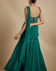 Emerald Green Crepe Draped Skirt Set