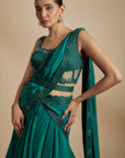 Emerald Green Crepe Draped Skirt Set