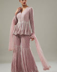 Pink Net Embellished Sharara Set - Ready to Ship