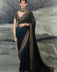 Emerald - Purssian Blue Ombre Saree Set | Baroda