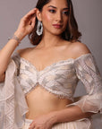 Ivory Shaded Embroidered Blouse And Skirt Set