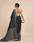 Ivory - Midnight Blue Chevron Saree Set