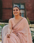 Peach & Gold Organza Saree