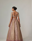 Deep Beige Multicolor Metallic Lehenga With Elbow Blouse
