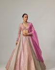 Dark Blush Multicolor Metallic Gota Crop Top Skirt With Dark Blush Dupatta