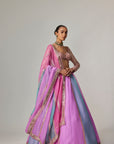Mauve Multicolor Linear Lehenga With Sweetheart Full Sleeve Blouse