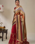 Red Tropical Stardust Saree