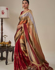 Red Tropical Stardust Saree