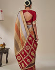 Red Tropical Stardust Saree