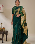 Bottle Green Celestial Moonfall Crush Saree