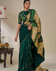 Bottle Green Celestial Moonfall Crush Saree