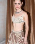 The Wild Matsya Champagne on Silk Lehenga