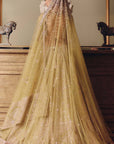 The Royal Masai Landscape Aged Pistachio Tissue Lehenga