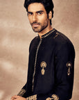 Black Traveller's Palm Jacquard Kurta Set