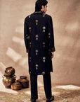 Black Traveller's Palm Jacquard Kurta Set