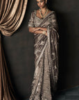 The Masai Landscape British Grey Tissue Saree