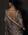 The Masai Landscape British Grey Tissue Saree