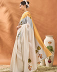 Ivory Stripe Garden Grid Saree