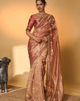 Red Polka Tissue Saree