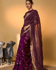 Purple Moonfield Zari Stripes Saree