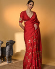 Red Tropical Nandi Saree