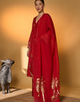 Red Tropical Anarkali Set