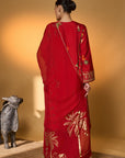 Red Tropical Anarkali Set