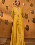 Spiced Ochre Pop Pendant Anarkali Set - Ready to Ship