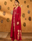 Red Pop Pod Pendant Anarkali Set - Ready to Ship