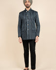 Midnight Blue Chevron Bandhgala