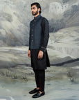 Navy Blue Chevron Nehru Jacket
