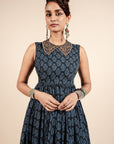Navy Blue Printed Anarkali