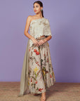 Pearl Work One Shoulder Cape Set