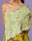 Pearl Work One Shoulder Cape Set